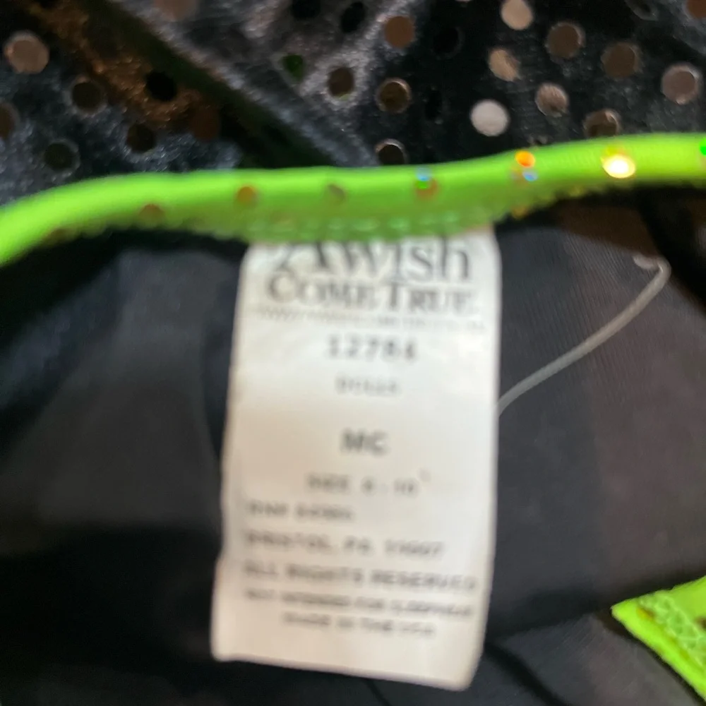 Halloween costume, lime green and black sequins, size 8-10